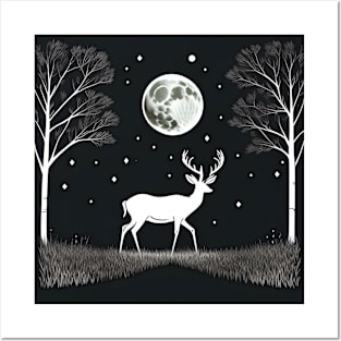 Deer Under The Moonlight Posters and Art
